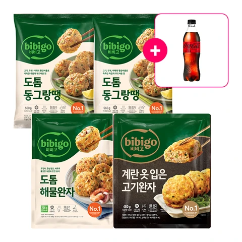 [명절준비 완자세트][사은품]코카-콜라제로 PET500ml+비비고 도톰동그랑땡 560gX2개+도톰해물완자 795g+계란옷 입은 고기완자 480g