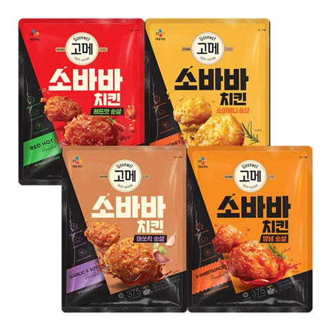 [소바바순살특가] 소바바치킨 레드핫375G+마쏘킥 375G+소이허니375G+양념375G 총 4개