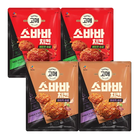 [소바바순살 신제품특가] 소바바치킨 레드핫375GX2개+마쏘킥 375GX2개 총 4개