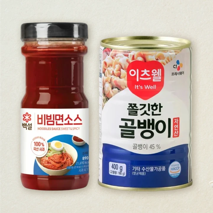 백설 비빔면소스 890gX1개+이츠웰 자연산 골뱅이캔 400gX1개