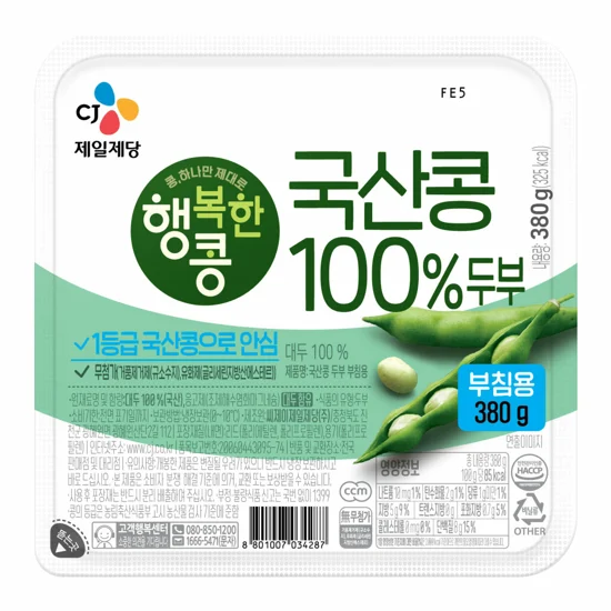 행복한콩 국산콩100%두부 부침용 380g
