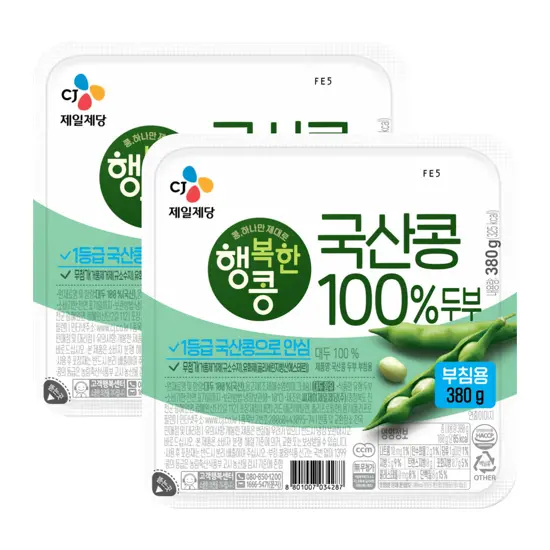 행복한콩 국산콩100%두부 부침용 380gX2개