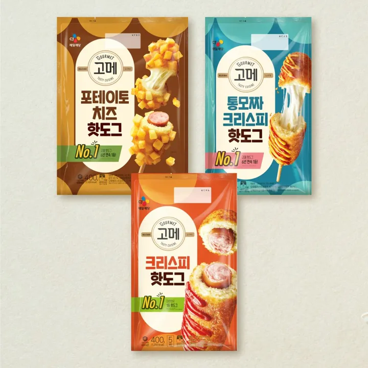 고메 포테이토치즈 핫도그 400g+통모짜 핫도그 340g+크리스피 핫도그 400g (총 3개)