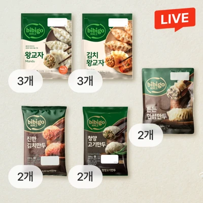 만두파티팩🥟비비고 왕교자 3개+김치왕교자 3개+든든한섬만두 2개+청양고기만두 2개+진한김치만두 2개(총 12개)