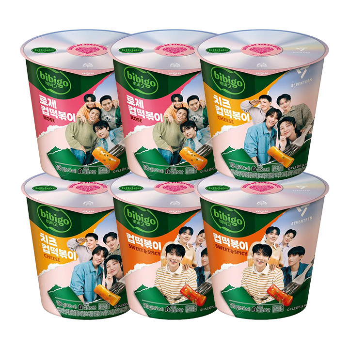 [비비고|세븐틴]비비고 컵떡볶이 110gX2개+치즈 컵떡볶이 108gX2개+로제 컵떡볶이108gX2개