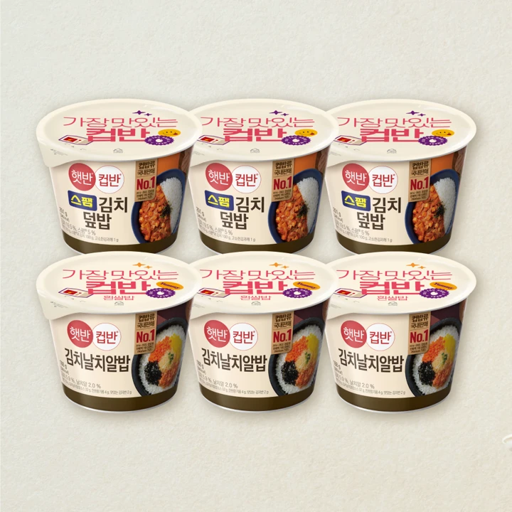 [무료배송]햇반컵반 김치날치알밥188gX3개+스팸김치덮밥251gX3개