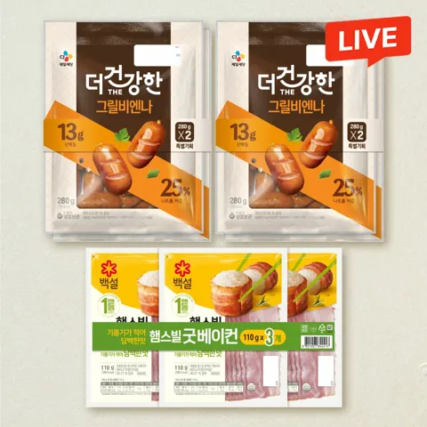 더건강한 그릴비엔나 280gx2개입x2개+백설 햄스빌 굿베이컨110gx3개입(총 7개)