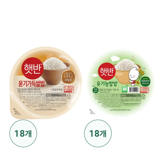 [우리가족햇반] 햇반 윤기가득쌀밥210gX18개+유기농 우리아이햇반 130gX18개