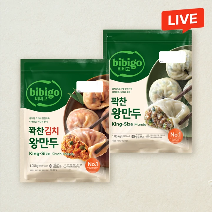 비비고 꽉찬 왕만두 고기 1.05kg+비비고 꽉찬 왕만두 김치 1.05kg