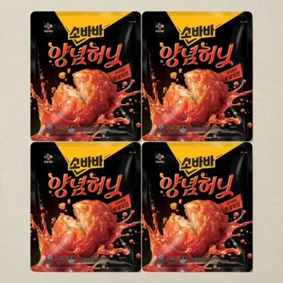 [무료배송]소바바 양념순살240gX4개+[사은품]코카-콜라 제로 500mlX2개 (총 6개)