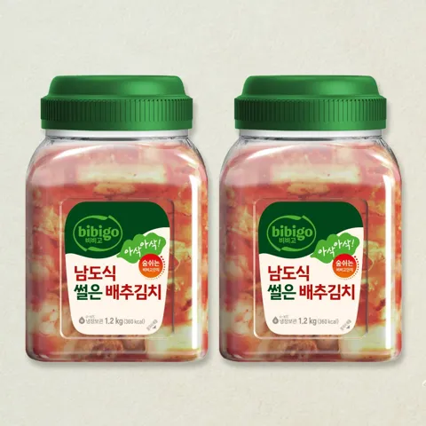 [숨쉬는 용기]비비고 썰은배추김치1.2kg(용기형)X2개