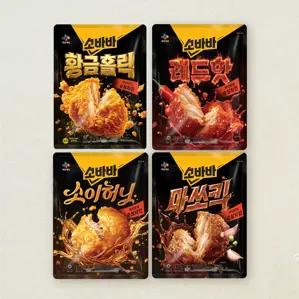 [무료배송]소바바 순살 황금홀릭+레드핫+마쏘킥+소이허니 375g (총4개)(마쏘킥 소비기한 : 2027.01.22)