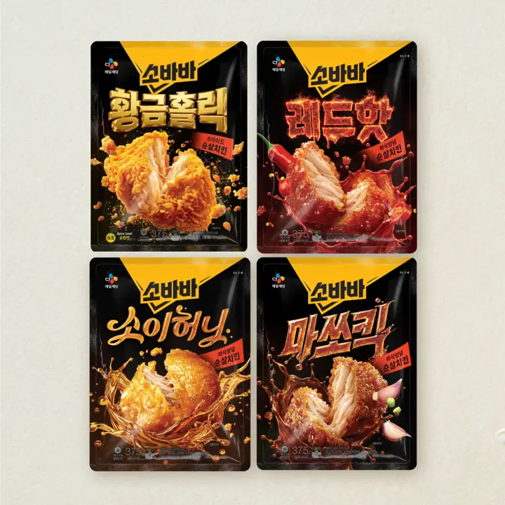 [무료배송]소바바 순살 황금홀릭+레드핫+마쏘킥+소이허니 375g (총 4개)