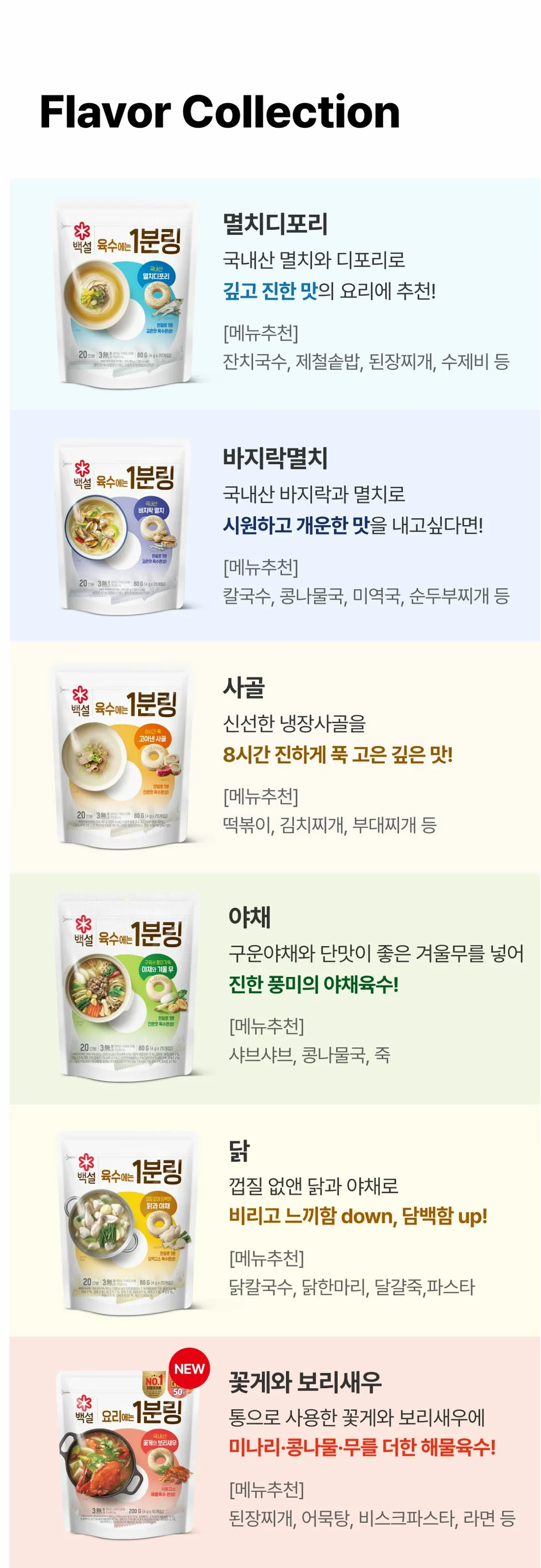 백설 요리에는 1분링 꽃게와 보리새우 소개 — 통으로 사용한 보리새우에 미나리, 콩나물, 무를 더한 해물육수