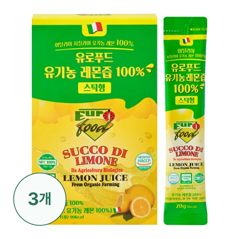 유로푸드 유기농 레몬즙 100% 스틱형 300g(20g*15포)X3개