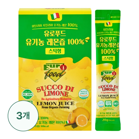 유로푸드 유기농 레몬즙 100% 스틱형 300g(20g*15포)X3개