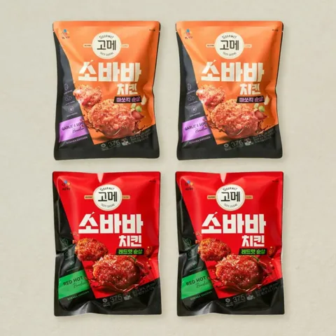 [고자극치킨세트]고메 소바바 마쏘킥X2개+치킨레드핫 순살 375gX2개 총 4개
