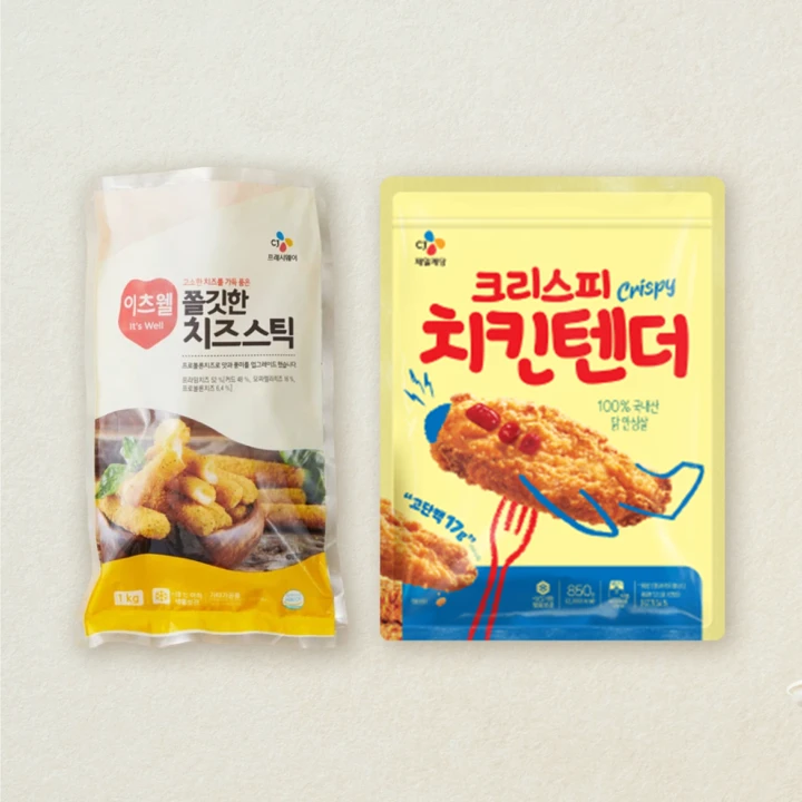 CJ 크리스피치킨텐더850gX1개+이츠웰 쫄깃한치즈스틱 1kgX1개