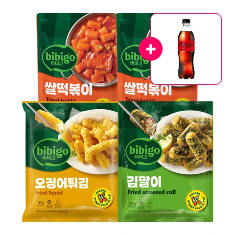 [사은품] 코카-콜라 제로 PET500ml+비비고 쌀떡볶이 575gX2개+비비고 오징어튀김 180g+비비고 김말이 500g