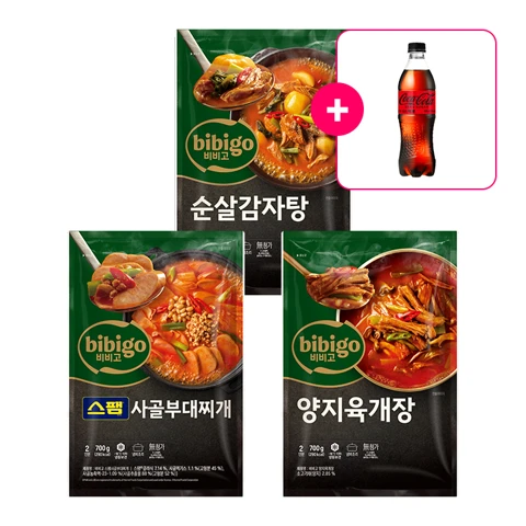 [사은품] 코카-콜라 제로 PET500ml+비비고 순살감자탕 2인분+비비고 스팸사골부대찌개 2인분+비비고 양지육개장 2인분