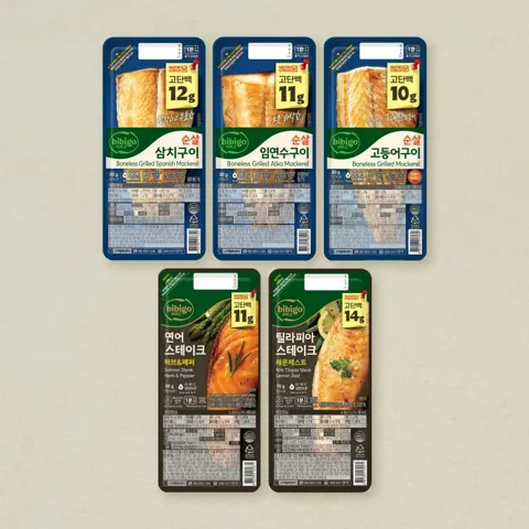 [생선구이맛보기]연어 스테이크 60g+비비고 틸라피아 스테이크 70g+순살 고등어구이 60g+순살 삼치구이60g+순살 임연수구이 60g