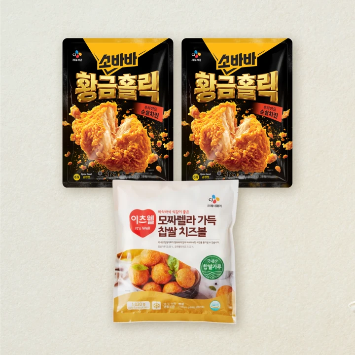 소바바 황금홀릭 순살 375gX2개+이츠웰 모짜렐라찹쌀치즈볼1.02kgX1개