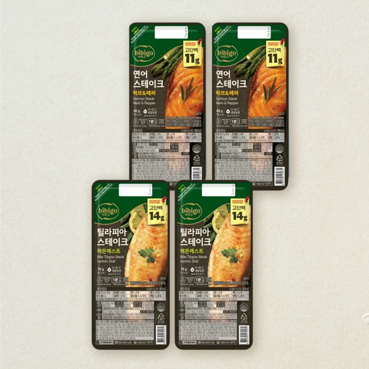[무료배송] 비비고 연어 스테이크 60gX2개+틸라피아 스테이크 70gX2개 (총 4개)