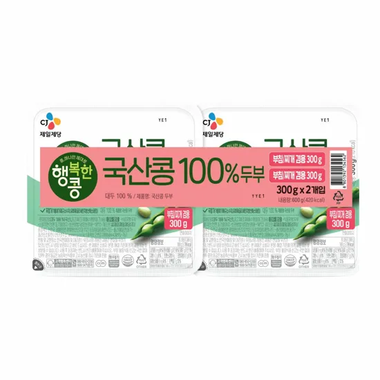 행복한콩 국산콩 100% 부침찌개 겸용두부 300gX2개입