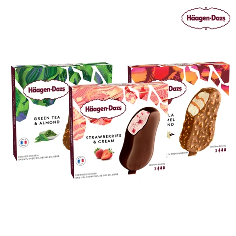 하겐다즈 멀티바 3개(그린티앤아몬드+스트로베리앤크림+바닐라카라멜아몬드)