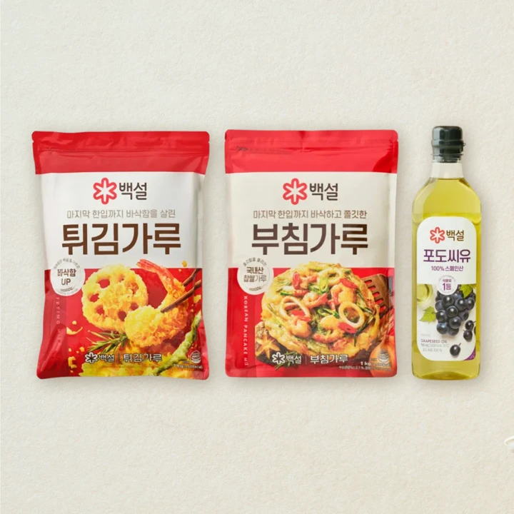 백설 부침가루 1kg+백설 튀김가루 1kg+백설 포도씨유 900ml
