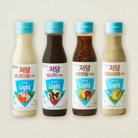 [무료배송]백설 저당 어니언크림드레싱 240g+발사믹드레싱 250g+오리엔탈 드레싱 250g+흑임자참깨드레싱 245g (총 4개)