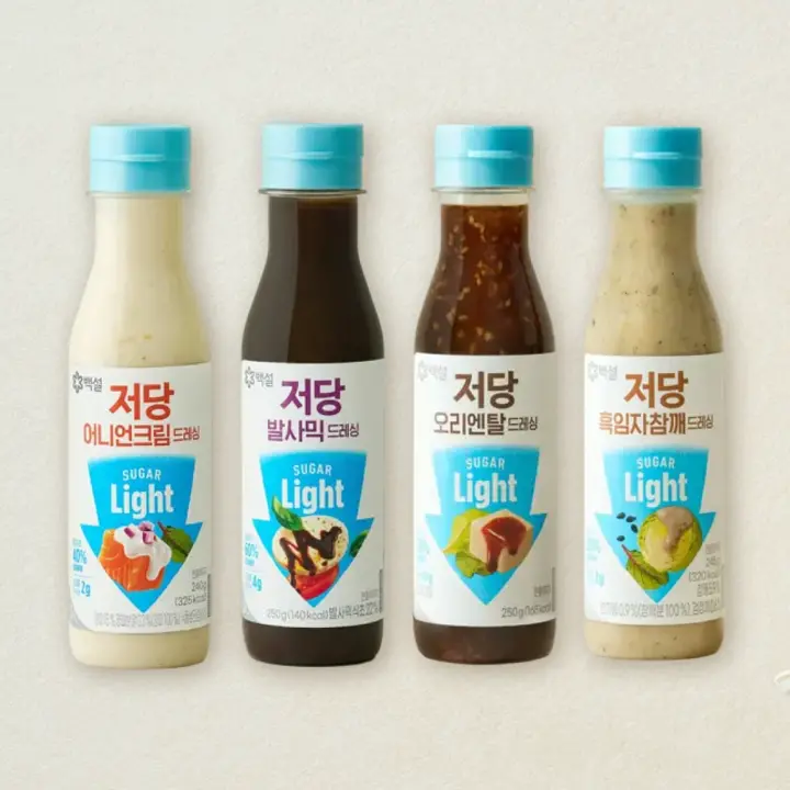 [무료배송]백설 저당 어니언크림드레싱 240g+발사믹드레싱 250g+오리엔탈 드레싱 250g+흑임자참깨드레싱 245g (총 4개)