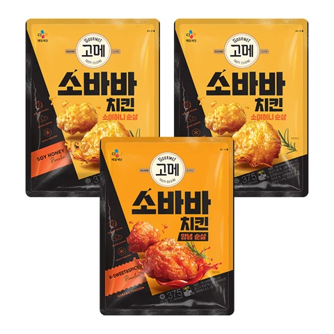 [300개한정][순살치킨세트]고메 소바바치킨 소이허니 순살 375g x 2개+소바바치킨 양념 순살 375g