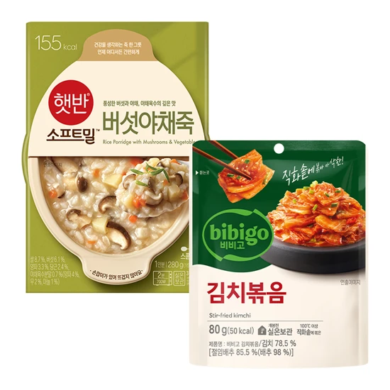 햇반 버섯야채죽 280G+김치볶음80G