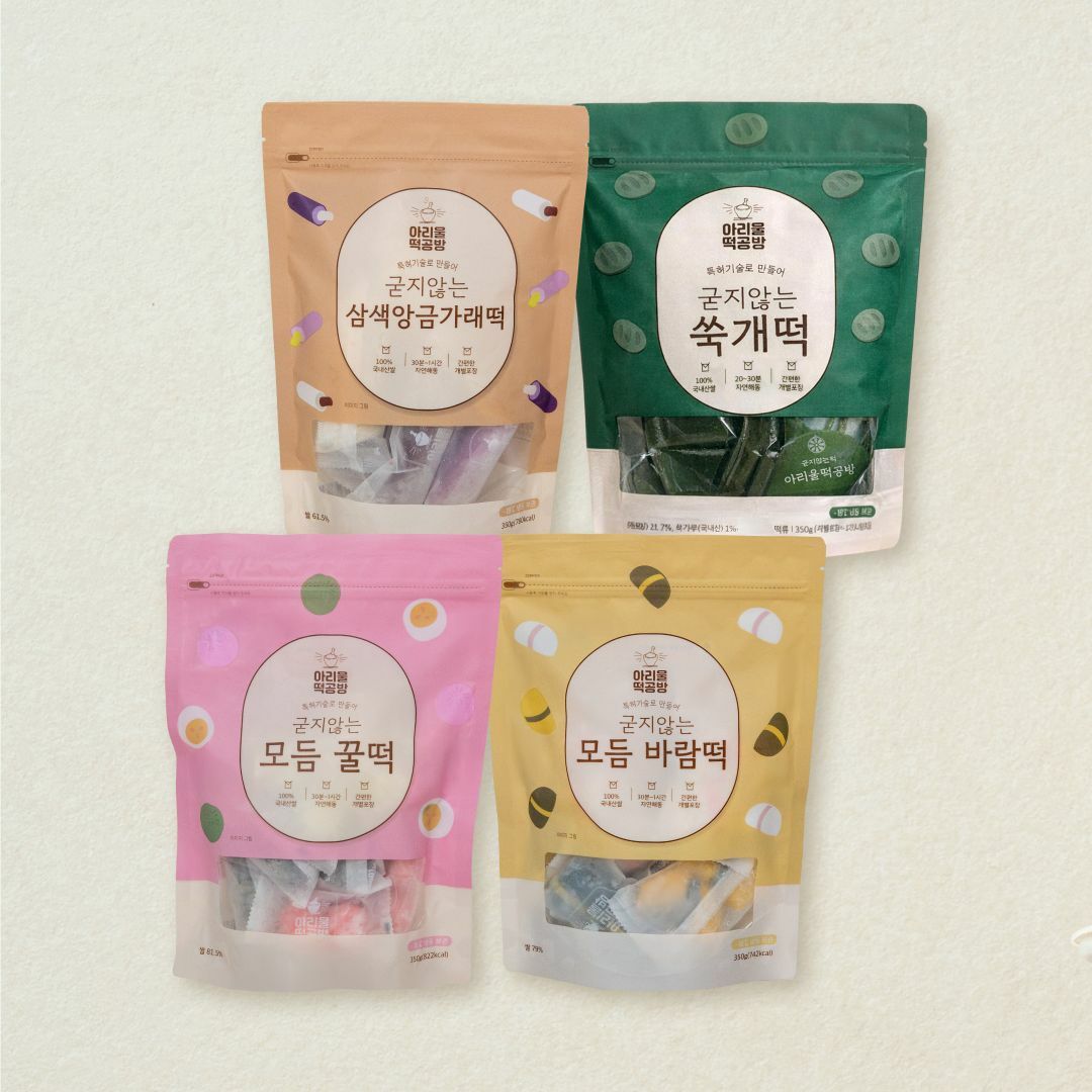 [CJ더마켓] 아리울떡공방 굳지않는 떡 350g 4종 SET 1(꿀떡, 바람떡, 쑥개떡, 앙금가래떡)