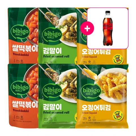[사은품] 코카-콜라 제로 PET500ml+비비고 쌀떡볶이 575g x 2개+비비고 김말이 500g x 2개+비비고 오징어튀김 180g x 2개