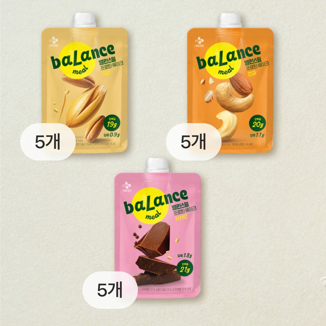 [CJ더마켓] [프로틴쉐이크세트] 밸런스밀 프로틴 쉐이크 귀리X5개+카카오X5개+견과X5개 총 15개