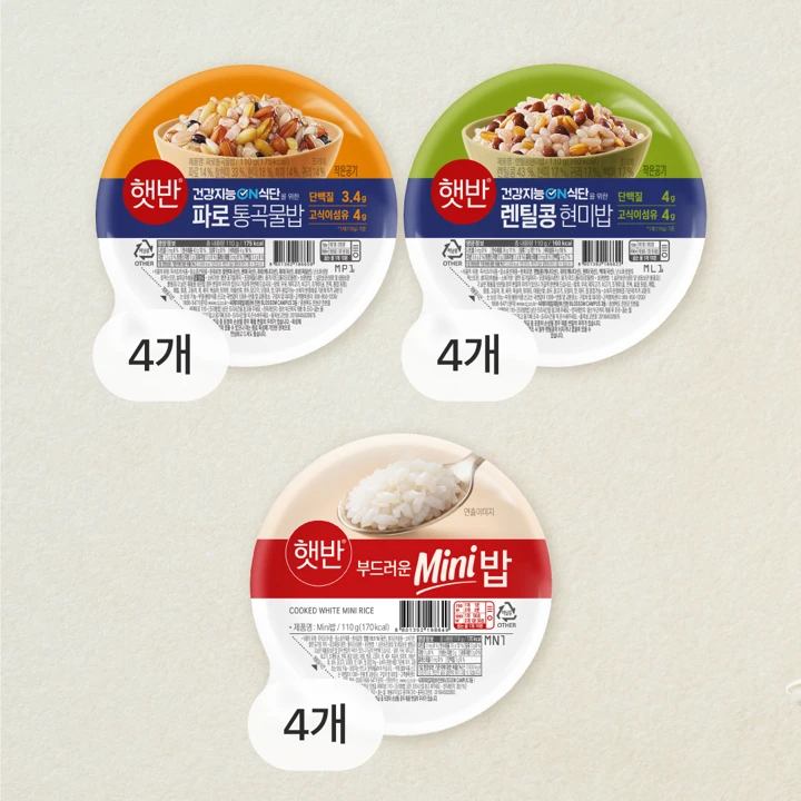 [Mini밥 식단리셋_입문팩]파로통곡물밥110gX4개+렌틸콩현미밥110gX4개+부드러운 미니백미밥110gX4개 (총 12개)