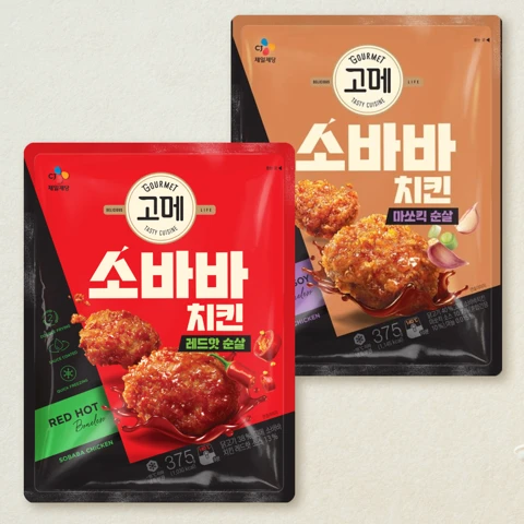 [매콤소바바세트]고메 소바바치킨 마쏘킥 순살 375g+레드핫 순살375g