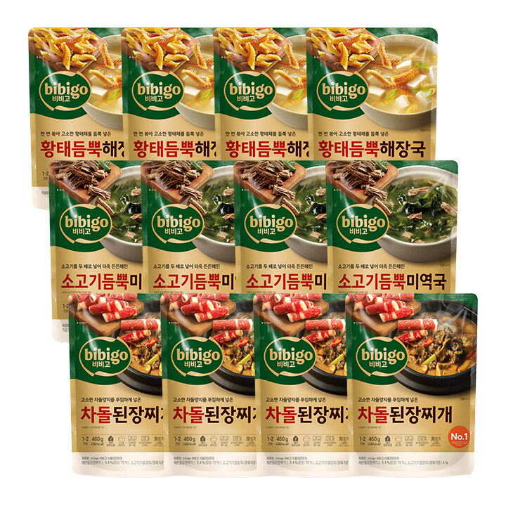 [🏠집밥필수세트] 소고기듬뿍미역국4개+황태듬뿍해장국4개+차돌된장찌개4개