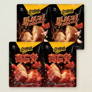 [무료배송]소바바 마쏘킥 375g, 2개+치킨레드핫 순살 375g, 2개 (총4개)(마쏘킥 소비기한 : 2027.01.22)