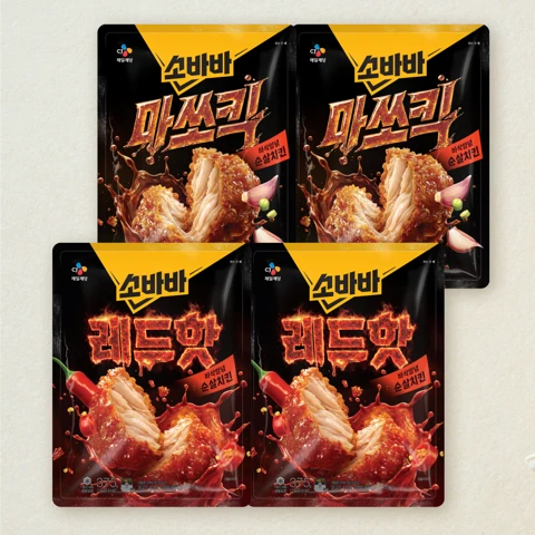 [무료배송]소바바 마쏘킥 375gX2개+치킨레드핫 순살 375gX2개 (총 4개)