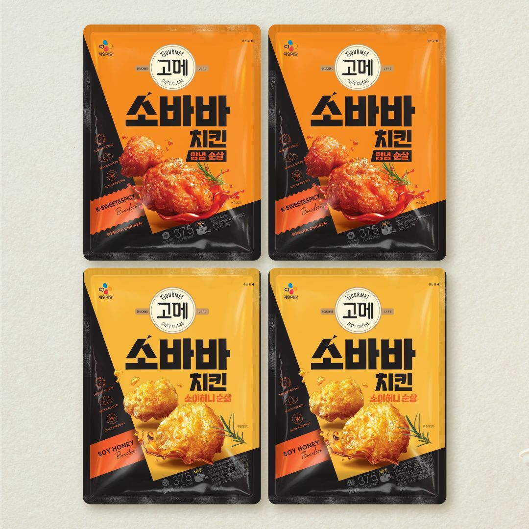 [CJ더마켓] [양념허니반반]고메 소바바치킨 소이허니 순살X2개 + 양념 순살 375gX2개 (총4개)