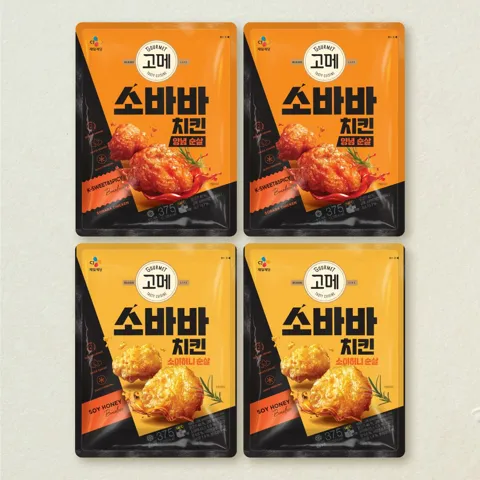 [양념허니반반]고메 소바바치킨 소이허니 순살X2개 + 양념 순살 375gX2개 (총4개)