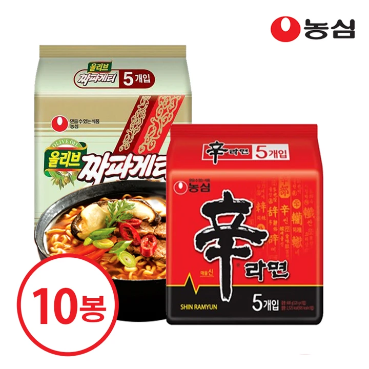 농심 라면 10봉(신라면5, 짜파게티5)