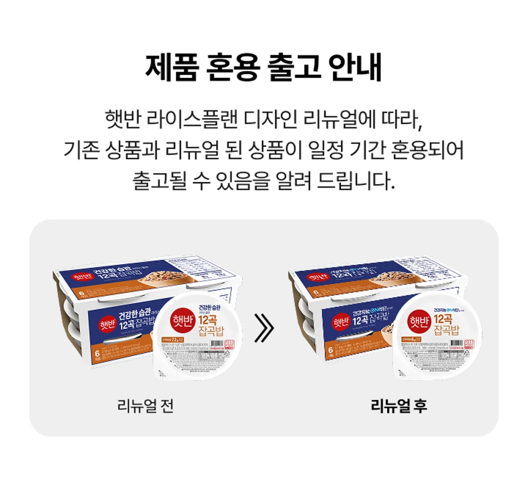 햇반 라이스플랜 12곡 잡곡밥 210g 디자인 리뉴얼 안내 — 패키지 변경 사항 공지