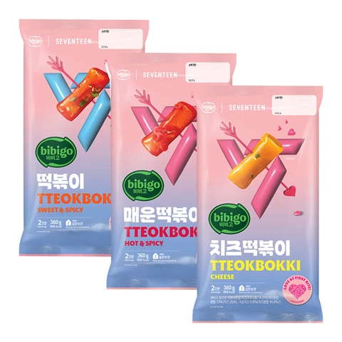 [비비고|세븐틴]비비고 떡볶이 360g+비비고 매운떡볶이 360g+비비고 치즈떡볶이 360g