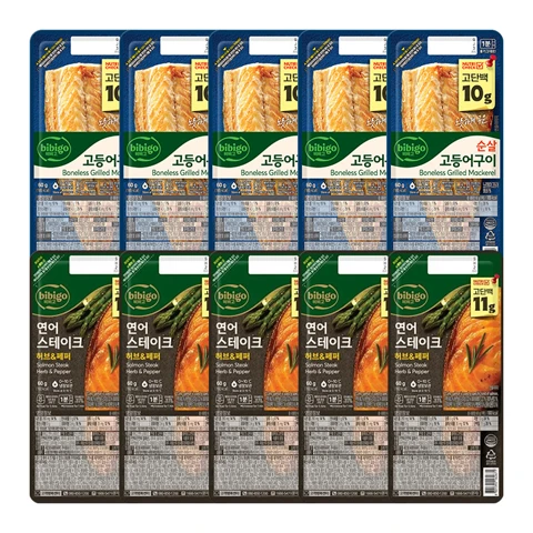비비고 순살 고등어구이 60gX5개+비비고 연어 스테이크 60gX5개