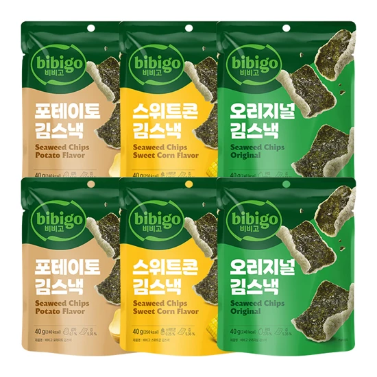 [편의점 핫템]비비고 김스낵 오리지널2개+스위트콘2개+포테이토2개