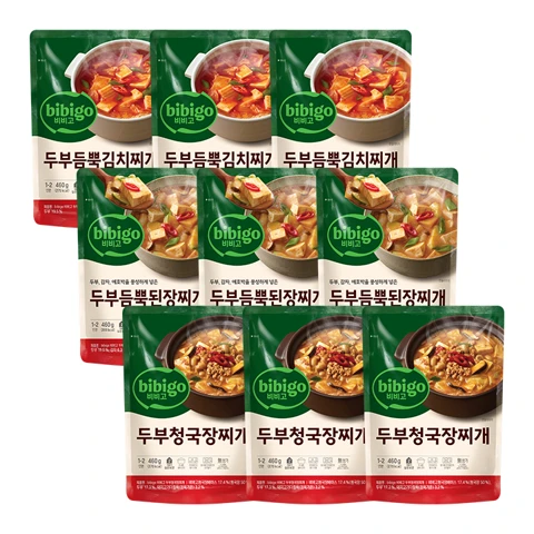 [두부듬뿍 SET]비비고 두부듬뿍 된장찌개 460gX3개+두부듬뿍 김치찌개 460gX3개+두부듬뿍 청국장찌개 460gX3개